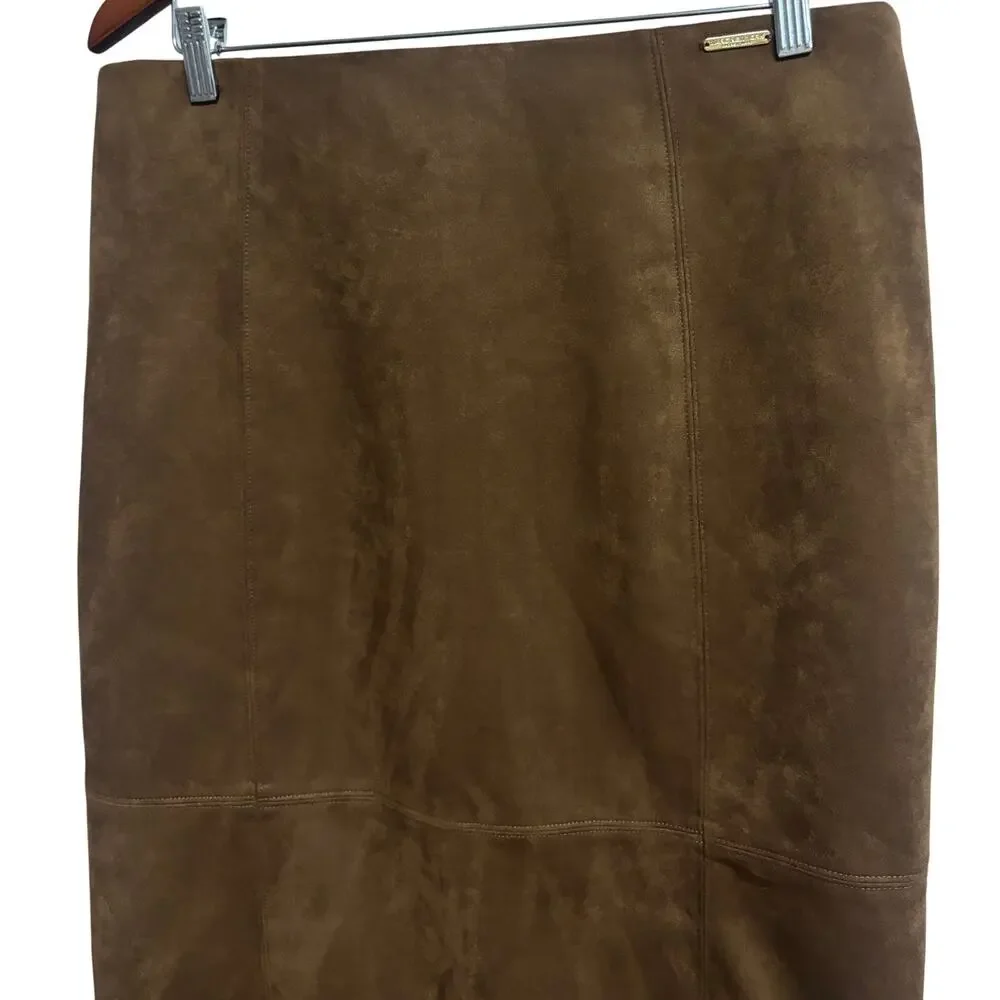 Marc New York Faux Suede Pencil Skirt Brown Full Control Waistband Large New - Picture 2 of 9